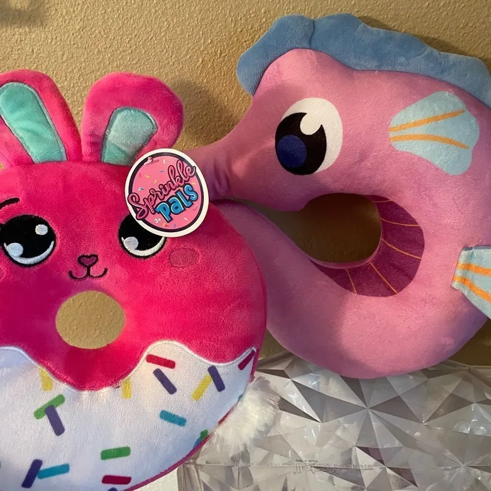 Pink and Blue Plush Seahorse and Donut Toy Set